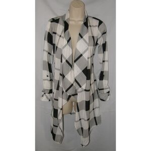 NEW YORK LAUNDRY Black & White Plaid sz Medium Open Waterfall Shirt Jacket NEW